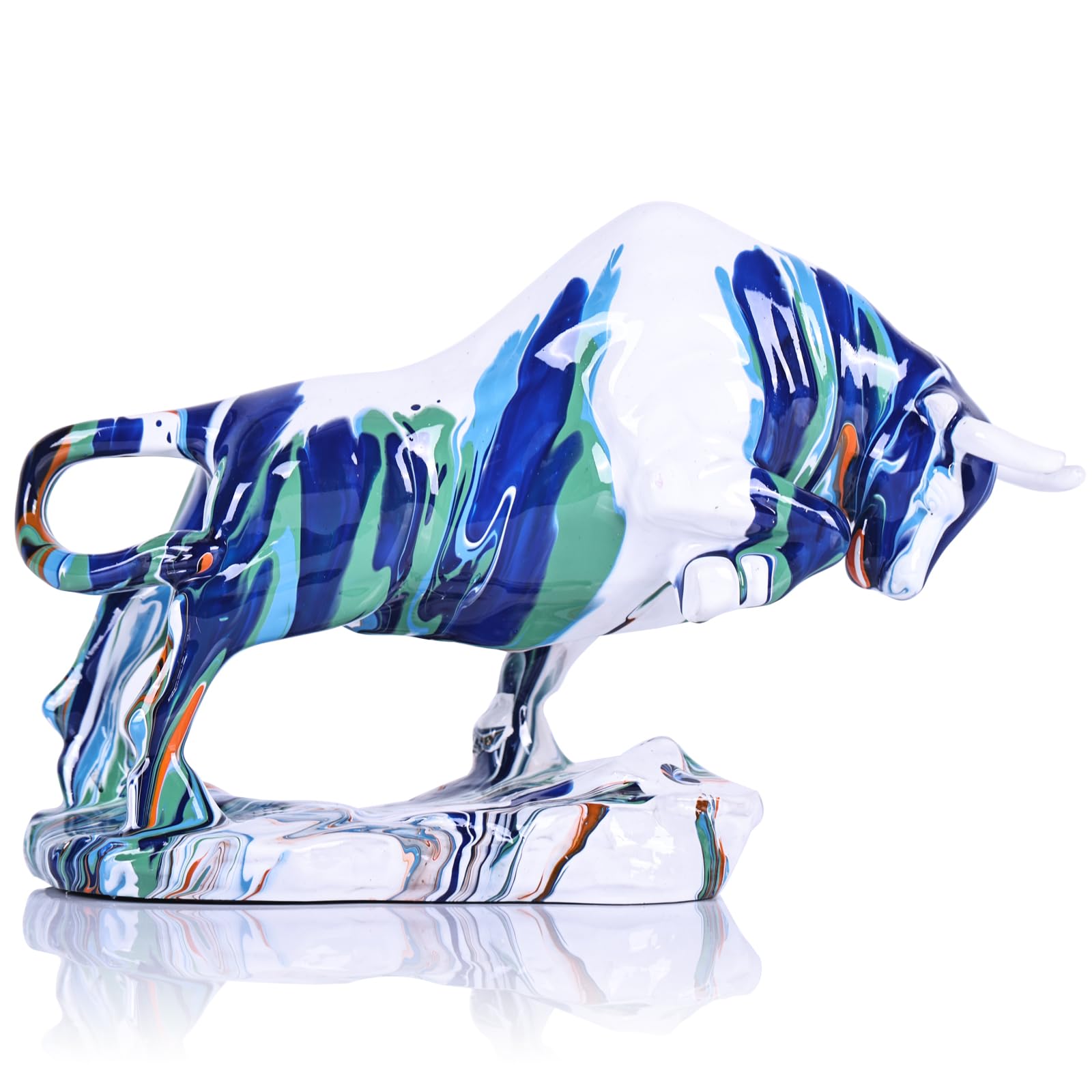 XMGZQColorful Bull Statue - Minimalist Bull Figurines Resin Sculpture - Home Decor, Suitable for Interior Decor, Bookshelf, Table Top, Animal Figurine Gift