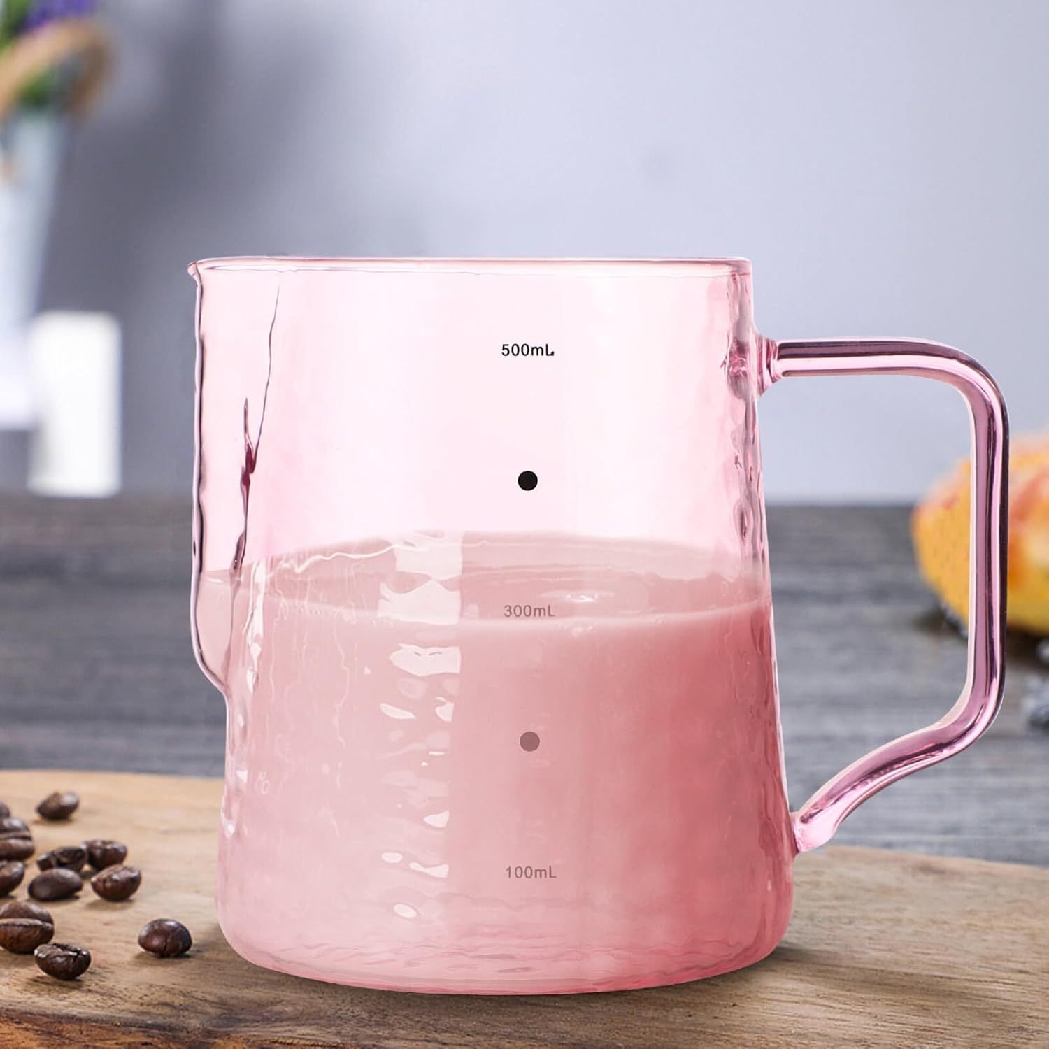 Milk Frothing Pitcher Clear Glass Measuring Cups Coffee Milk Frothing Pitcher Milk Jug Cup for Espresso Cappuccino Latte Maker 500ml/17OZ