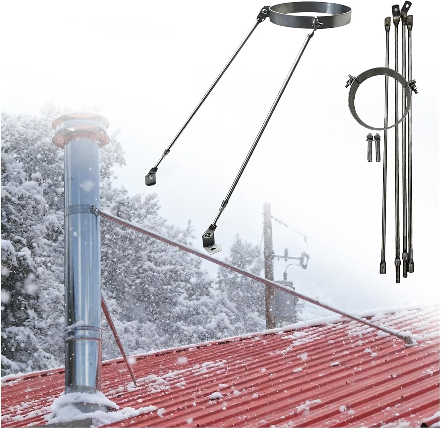 Detachable Wind-Resistant Chimney Bracket with Screws - Durable Ventilation Pipe Support for Boiler Room & Farmhouse - Round Side/Top Mount, 8.2" Diameter (208mm)