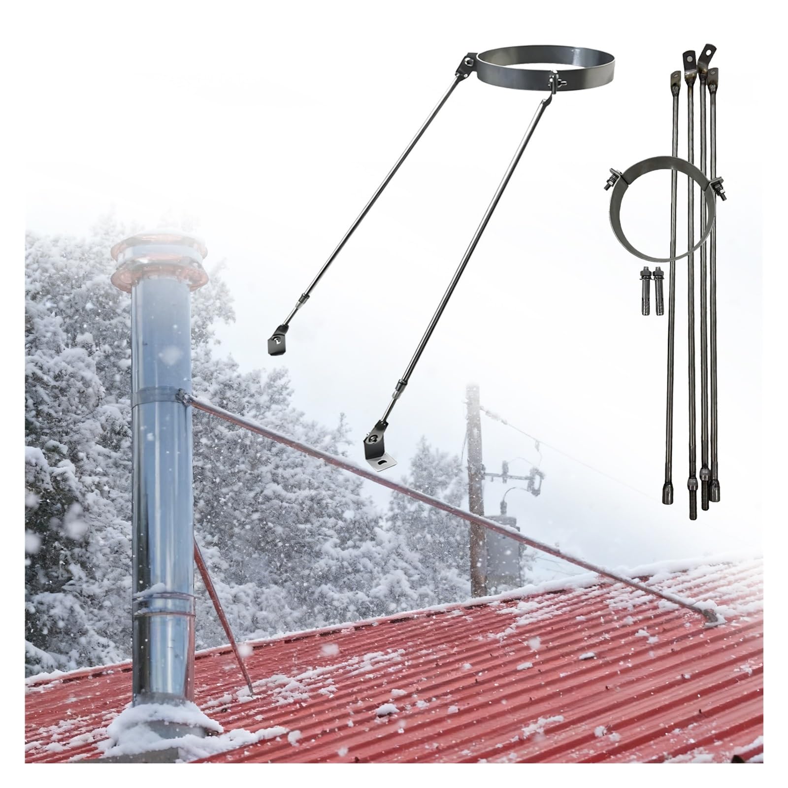 Fixation latérale pour cheminée ronde pour stabiliser le conduit extérieur