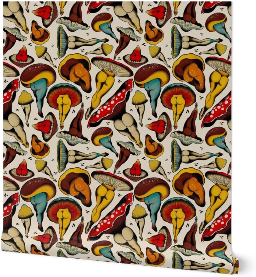 Peel & Stick Wallpaper 3ft x 2ft - Mushroom Buttshroom Nsfw Booty Butts Buttshrooms Sexy Tattoo Flash Body Positive Mature Content Custom Removable Wallpaper by Spoonflower