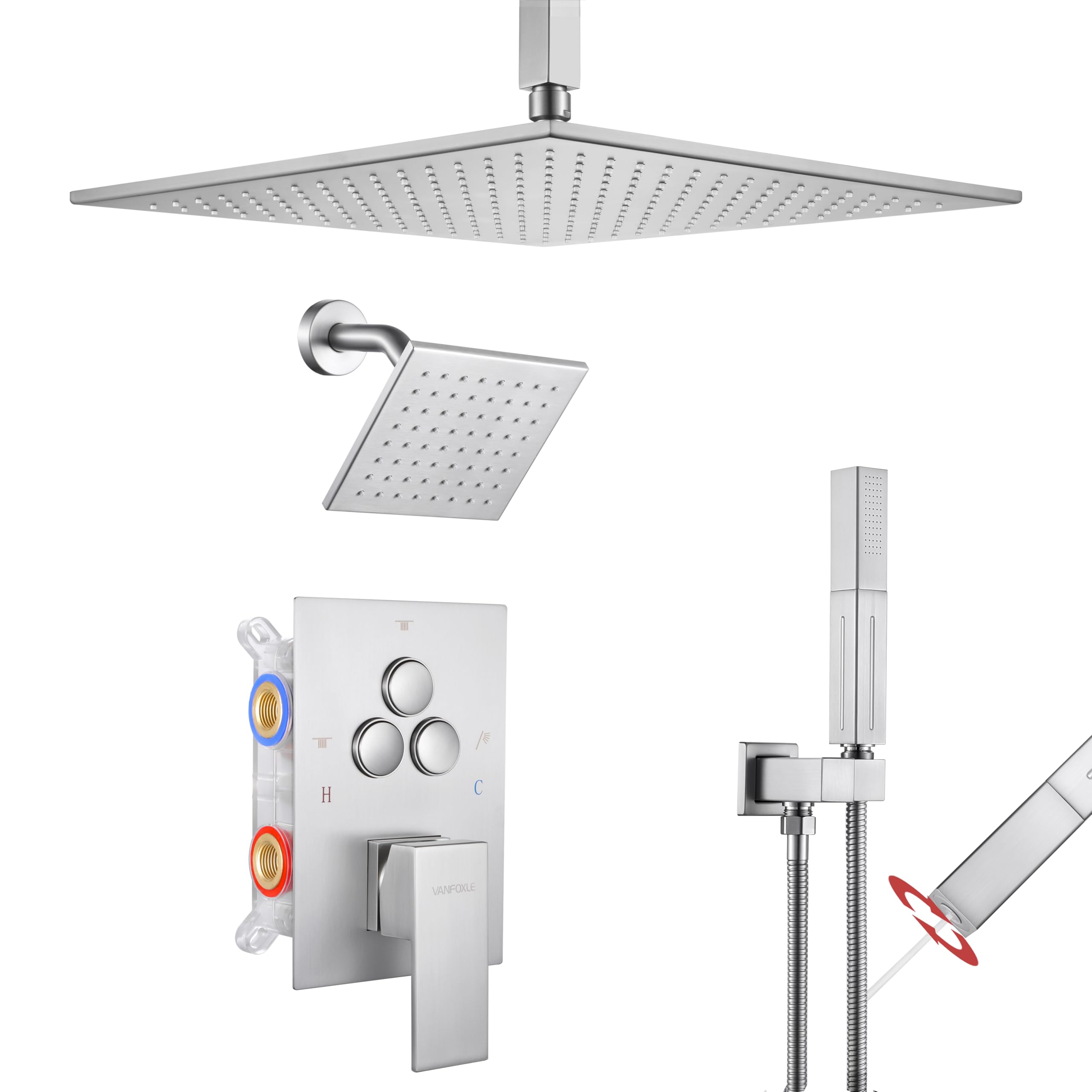 VANFOXLE Shower Faucet Set Brushed Nickel Modern Shower System