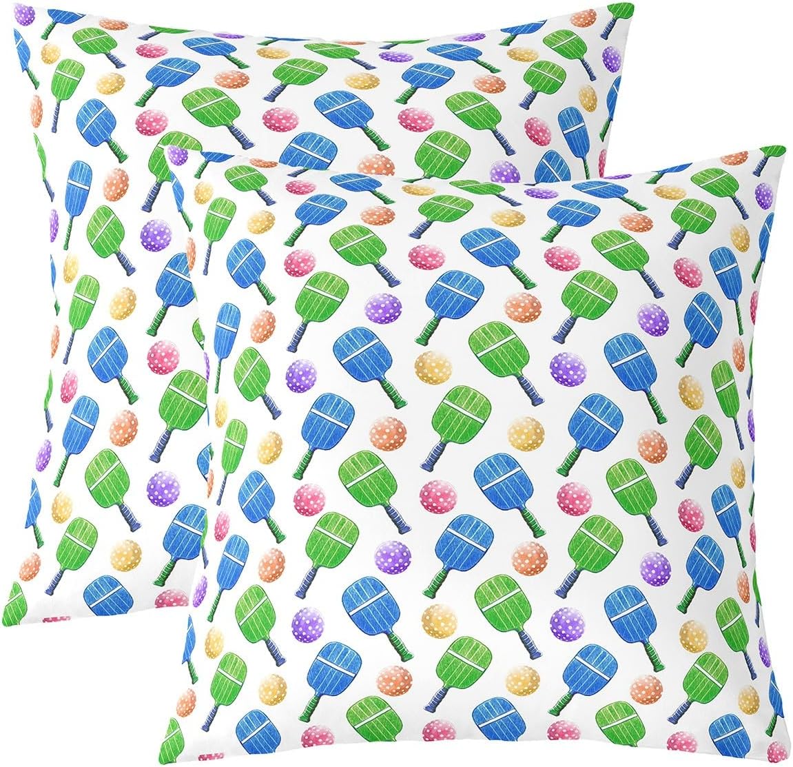 Pickleball Pillow Covers Sports Gaming Pillow Cases Colorful Pickleball Rackets Balls Cushion Cover for Living Room Geometric Dots Cushion Case 20x20 Inch,Set of 2