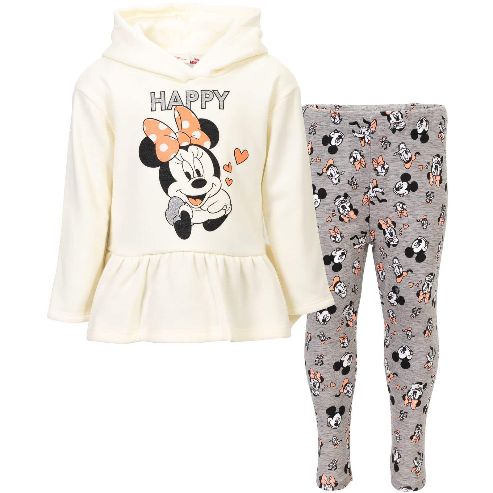 Disney Bluza polarowa z Myszką Minnie, skrzyżowana bluza z kapturem i legginsy, zestaw dla niemowląt i dużych dzieci (12 miesięcy - 14-16)