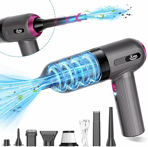 KMM Aspiradora de mano para automóvil, aspiradora 4 en 1, 16000 Pa, aspirador de aire de 3 velocidades ajustable de 120 W de alta potencia con luz