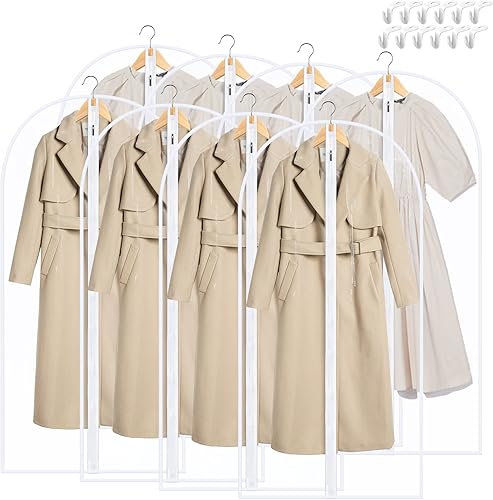 Vista 9 de Bolsas de ropa para colgar ropa, bolsas de plástico transparente con cremallera completa, PEVA, transpirables, ligeras, para almacenamiento