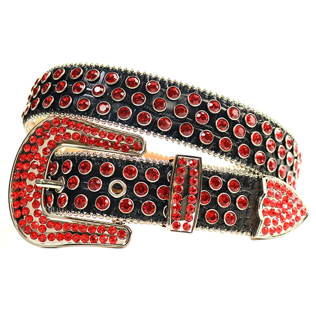 Crystal & Studded Western Belt Collection - Black, Brown, Red, Tan Classic Western - Brown / Red Magma - B.B. Simon® main image 4
