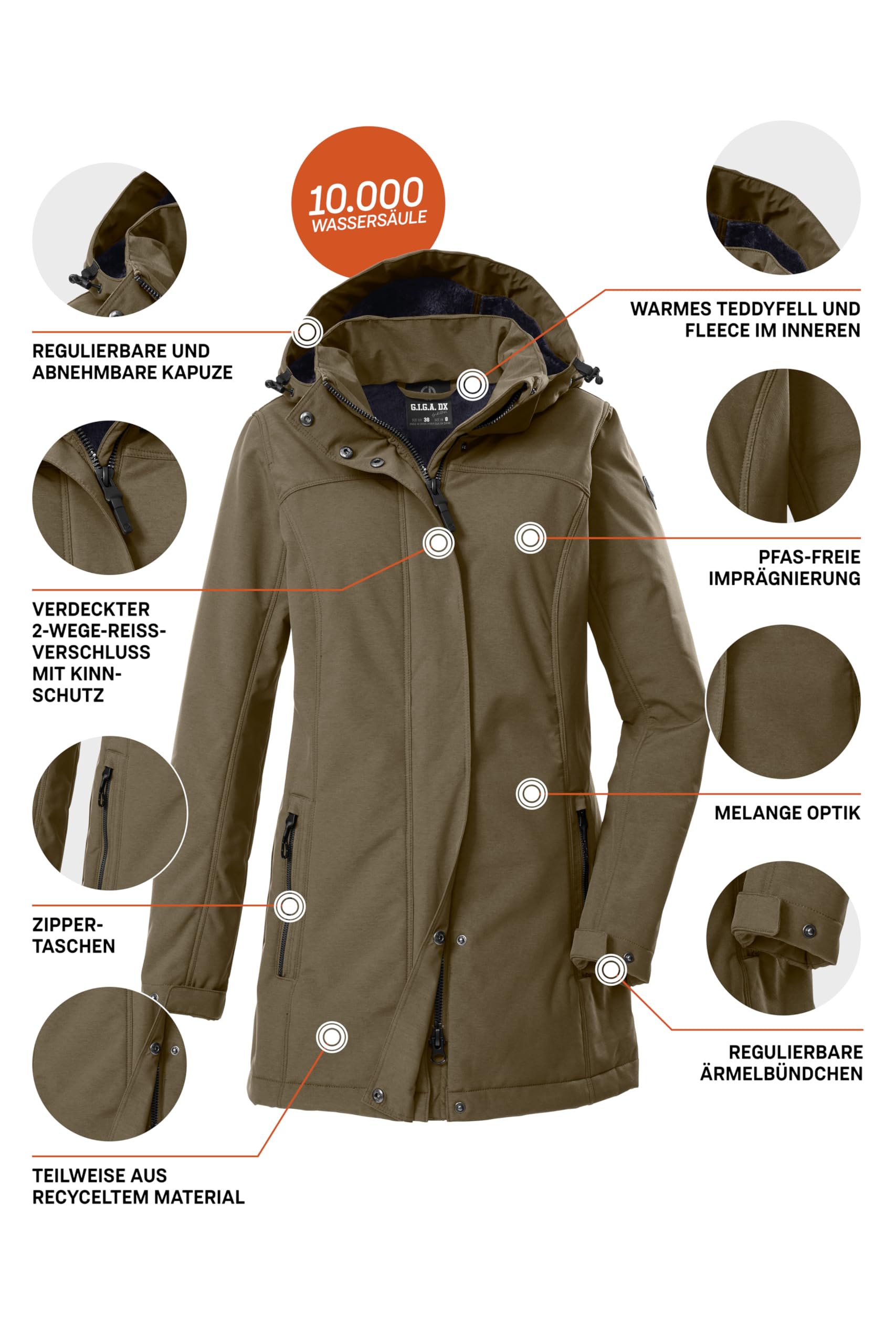 G.I.G.A. DX Damen Gw 36 Wmn Sftshll Prk Softshellparka mit abzippbarer Kapuze (1er Pack)