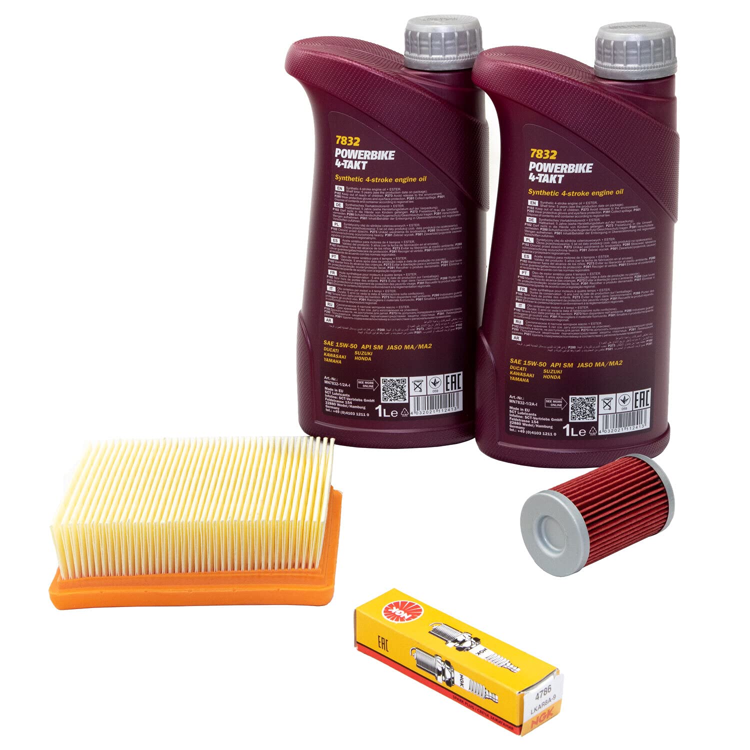 Wartungspaket Öl 2L + Luftfilter + Ölfilter + Zündkerze für KT M Duke 125 Duke 200 Duke 390 Baujahr 2011-2016
