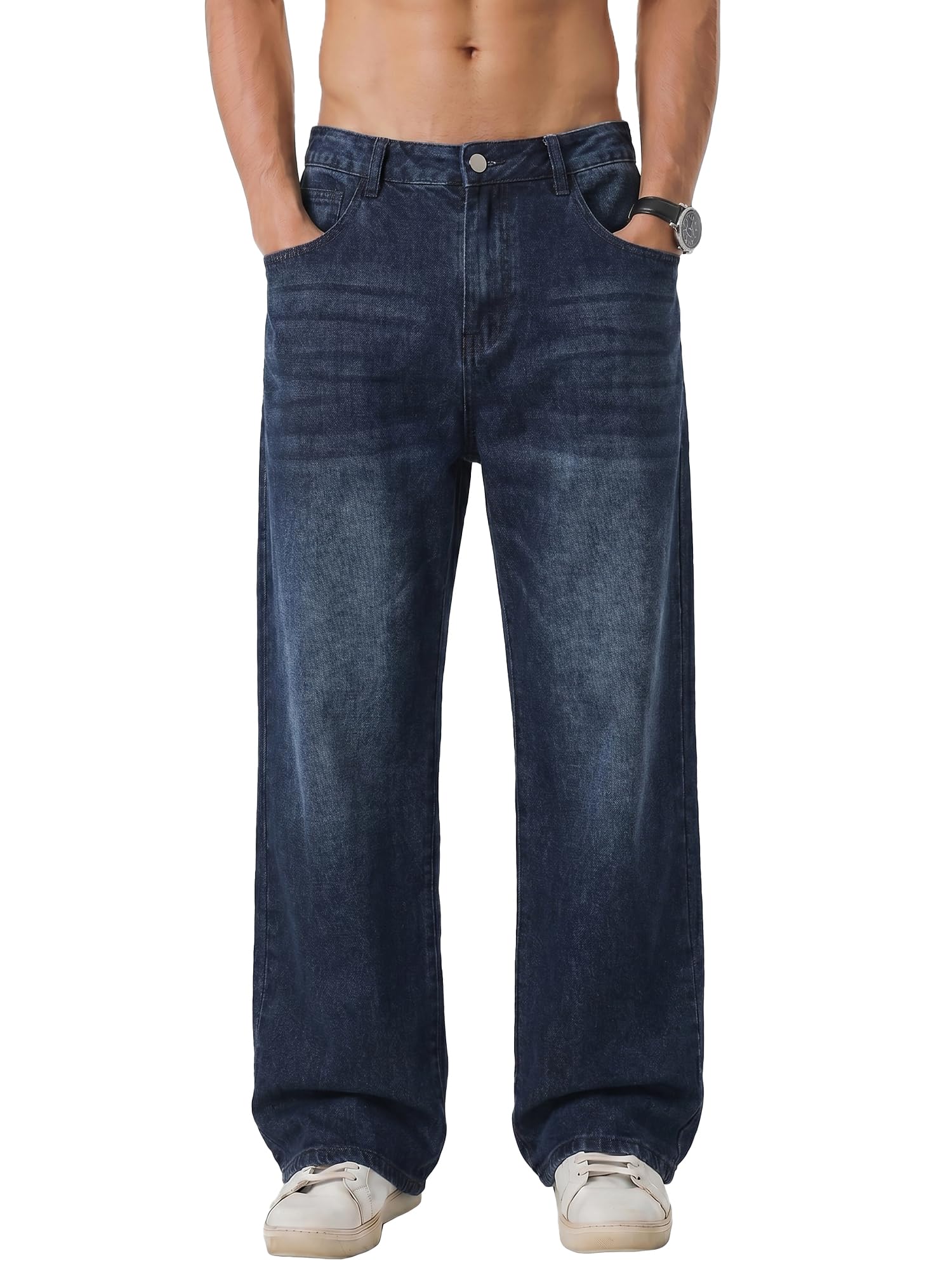 JMIERR Jeans Herren Baggy Baumwolle Weite Jeans Hose Herren Stretch Vintage Loose Fit - Bequeme Streetwear Freizeithosen