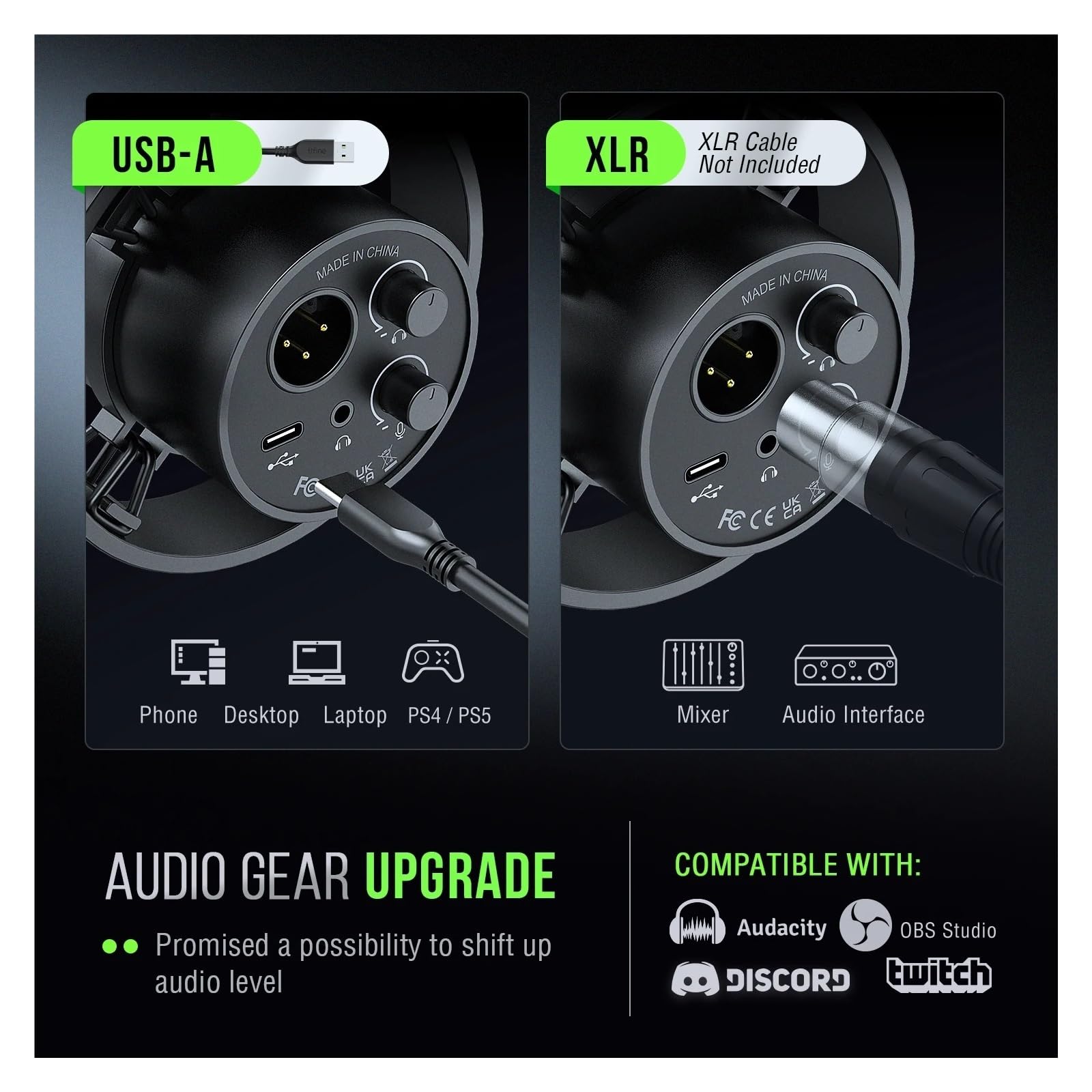 Microfono Dinamico USB/XLR Con Supporto Antiurto, Disattivazione Touch, Jack For Cuffie E Controllo Del Volume, For Registrazione Su PC O Scheda Audio Riproduzione Chiara Del Suono(K688)