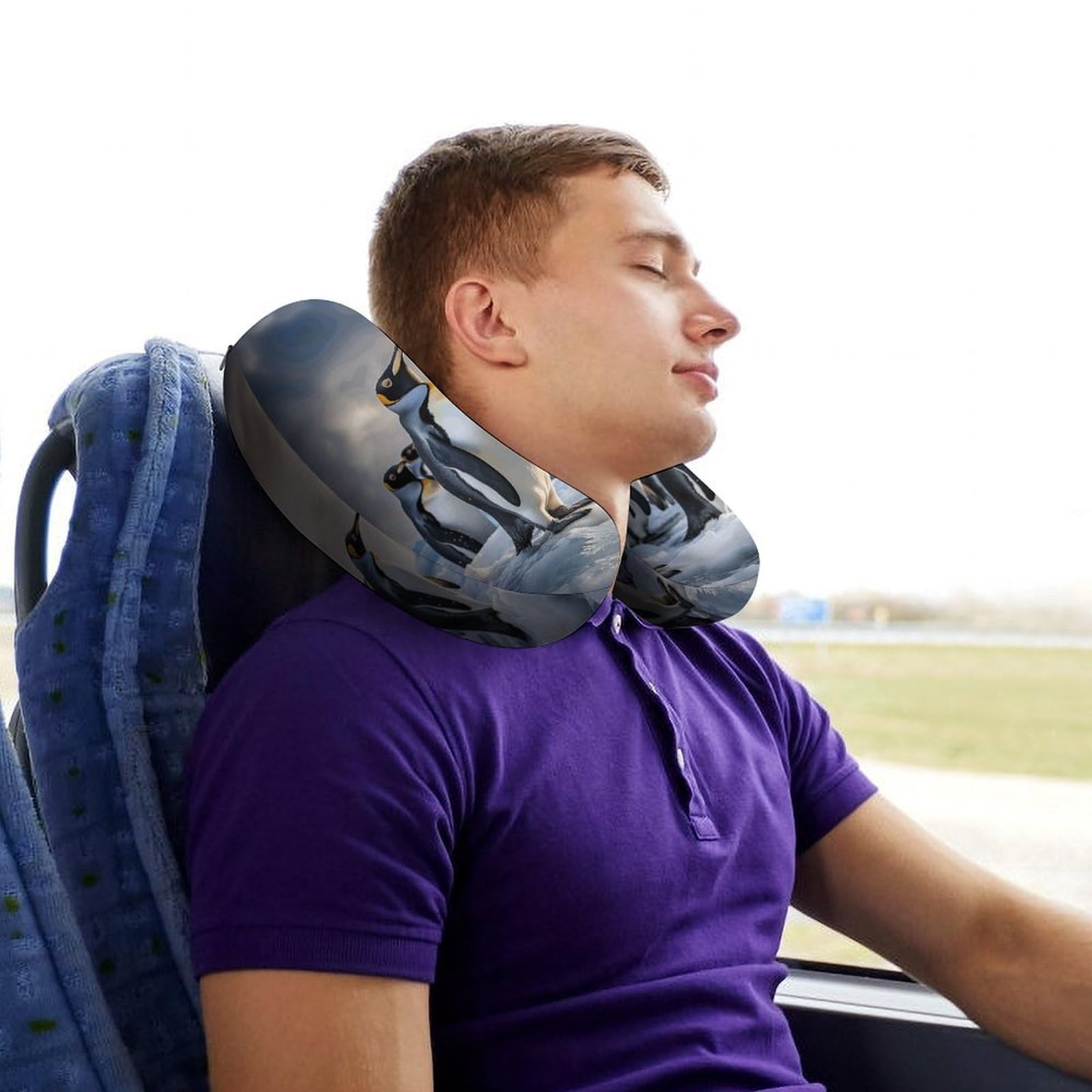 Almohada en forma de U de pingüino marino, núcleo de almohada de espuma viscoelástica, cojín, proporciona apoyo para el cuello, almohada de viaje, adecuada para aviones, coches, hogares y