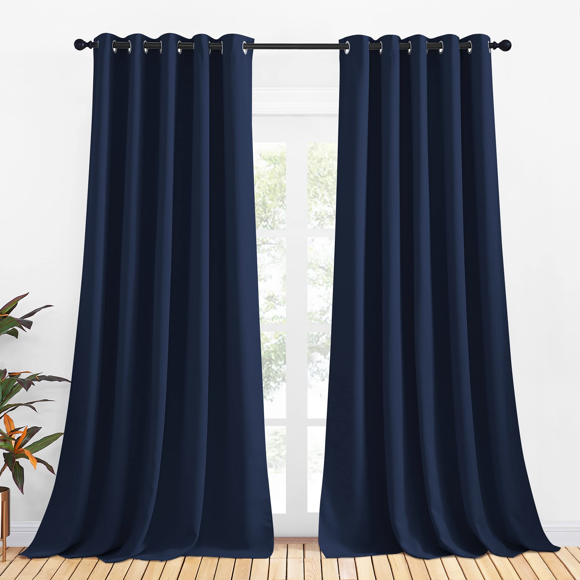NICETOWN Blackout Curtain Panels, Window Treatment Energy Saving Thermal Insulated Solid Grommet Blackout Drapes/Draperies (Navy, 1 Pair, 70 by 108-inch)