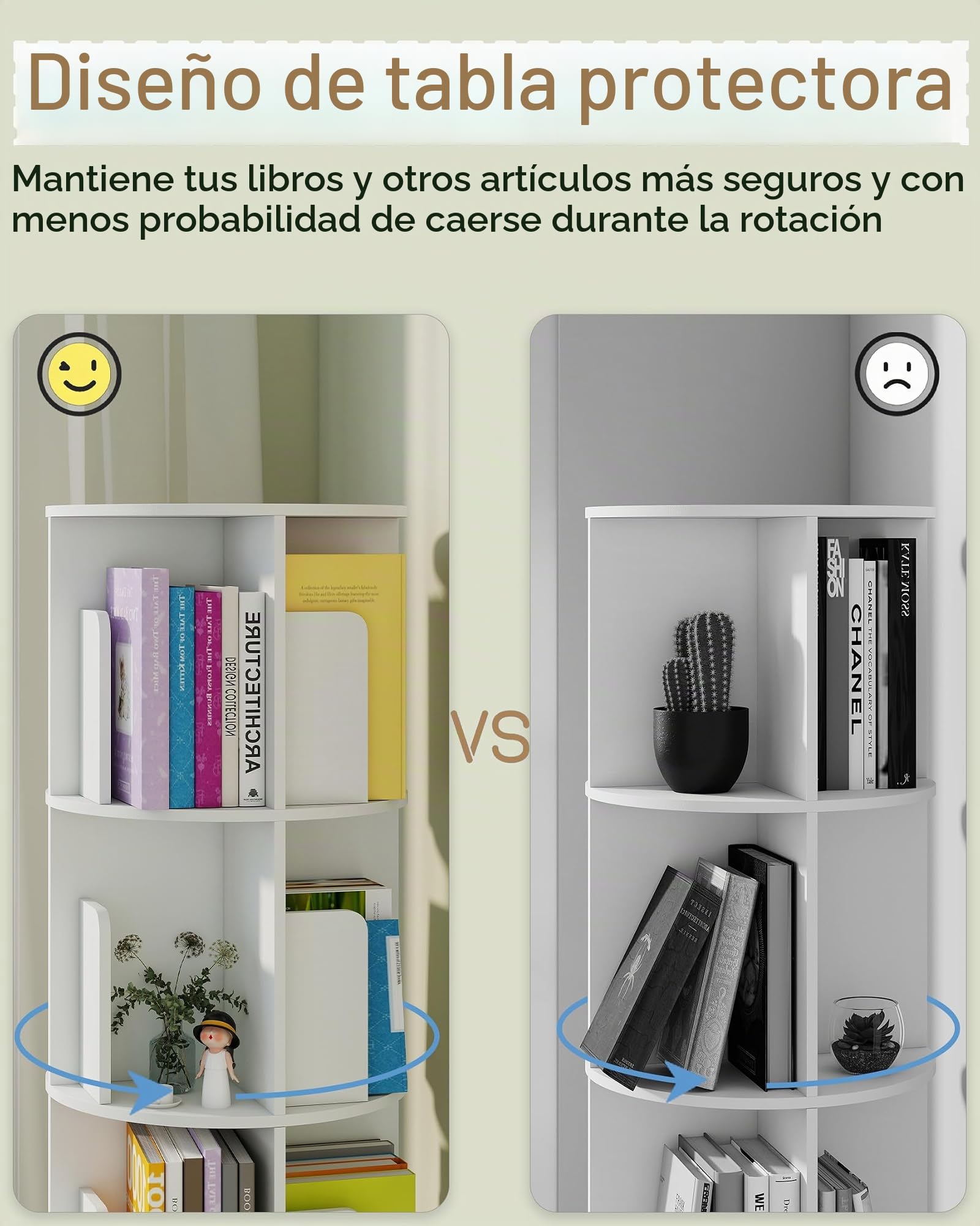 Estanteria Libros Blanca, Libreria Estanteria Giratoria de 360 Grados, Estantería Giratoria Libros con 20 Espacios Abiertos y 3 pies móviles de Madera(40 x 40 x 165 cm)
