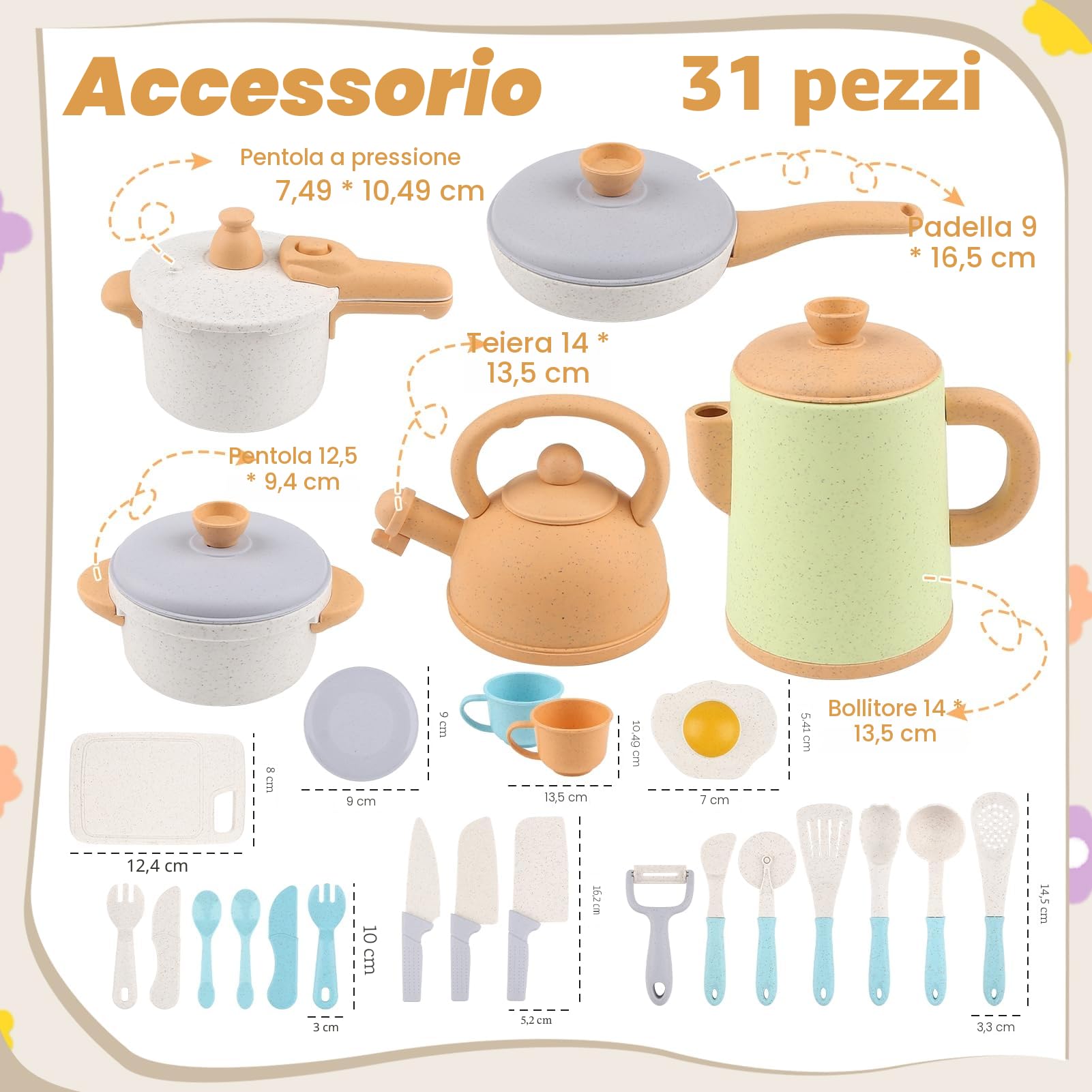 Dreamon Cucina Giocattolo per Bambini Set 31PCS Accessori Cucina Bambini Pentole e Padelle Giocattolo Gameplay Sicuro e Durevole Regali per Bambino Bambina di 3 4 5 6 Anni