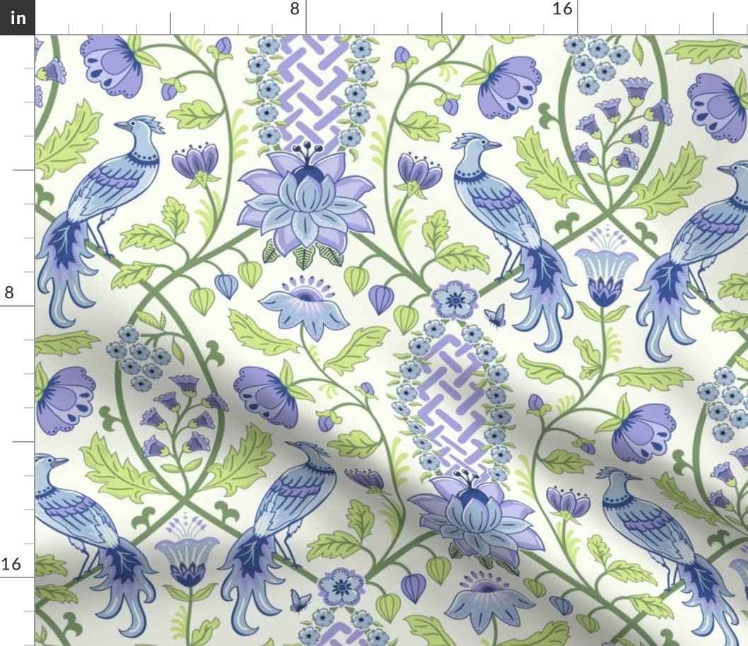 Spoonflower Fabric - Pastel Chinoiserie Exotic Birds Grandmillenial Green Floral French Printed on Petal Signature Cotton Fabric Fat Quarter - Sewing Quilting Apparel Crafts Decor