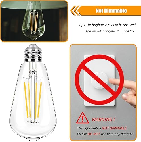 Miniatura 6 de Bombilla LED de 100 W, paquete de 12 bombillas LED Edison de 9 W, equivalentes a bombillas incandescentes de 100 vatios, blanco frío 4000 K con base