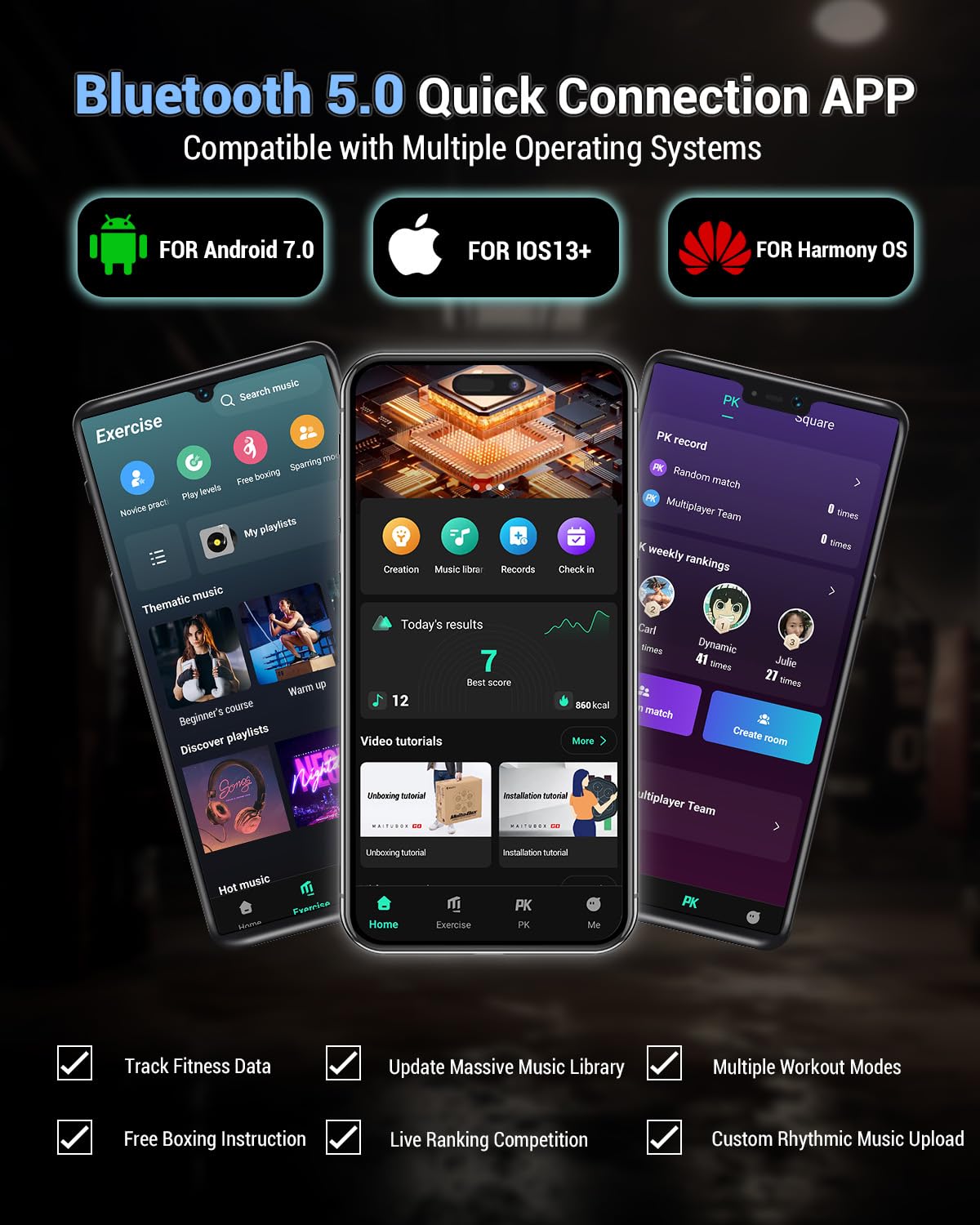 Music Boxing Machine M4, Smart Music Punching Machine with Custom Running Lights, Stereo Sound and APP Control, Wall Mount Boxing Machine for Adults - Home Office Gym Workout Equipment Black