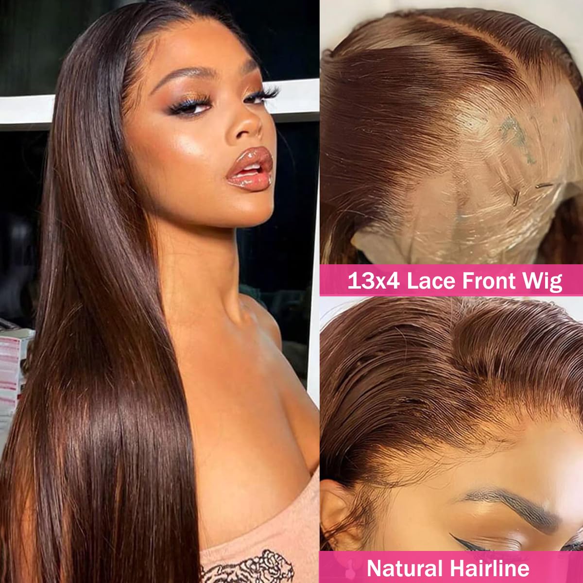 Amazon.com : TENACOO Chocolate Brown Lace Front Wig Human  display picture 2