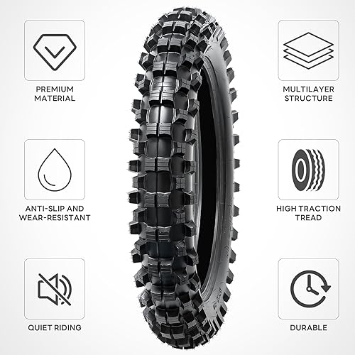 Miniatura 5 de 110100-18 4PR TT 64M - Neumático delanterotrasero y tubo interior para motocross compatible con neumáticos de bicicleta todoterreno 110100-18