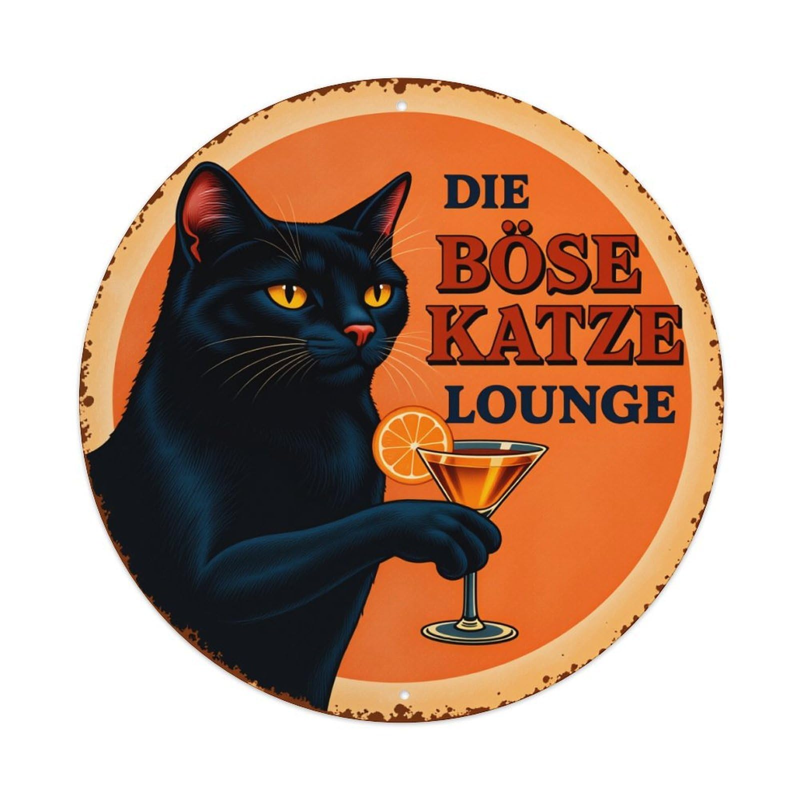 Black Cat Holding Cocktail Glass Metal Tin Sign Vintage Garden Bedroom Cafe Bar Man Cave Home Wall Decor Metal Poster 8x8 inches