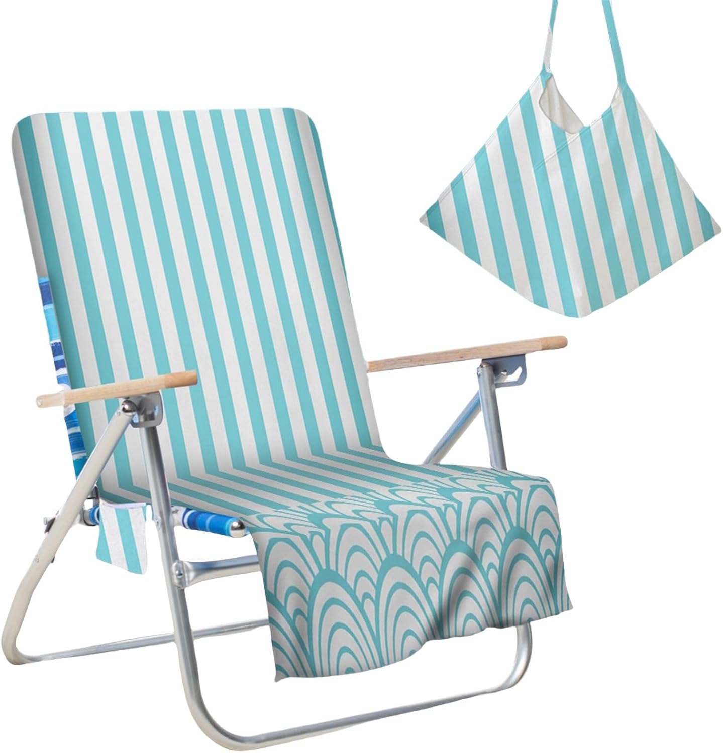 Small Folding Chair Cover with Side Pockets, Microfiber Pool Towel Cover Thick and Quick Dry Beach Chair Cover for Outdoor Pool Beach Garden Sunbathing(Blue2)
