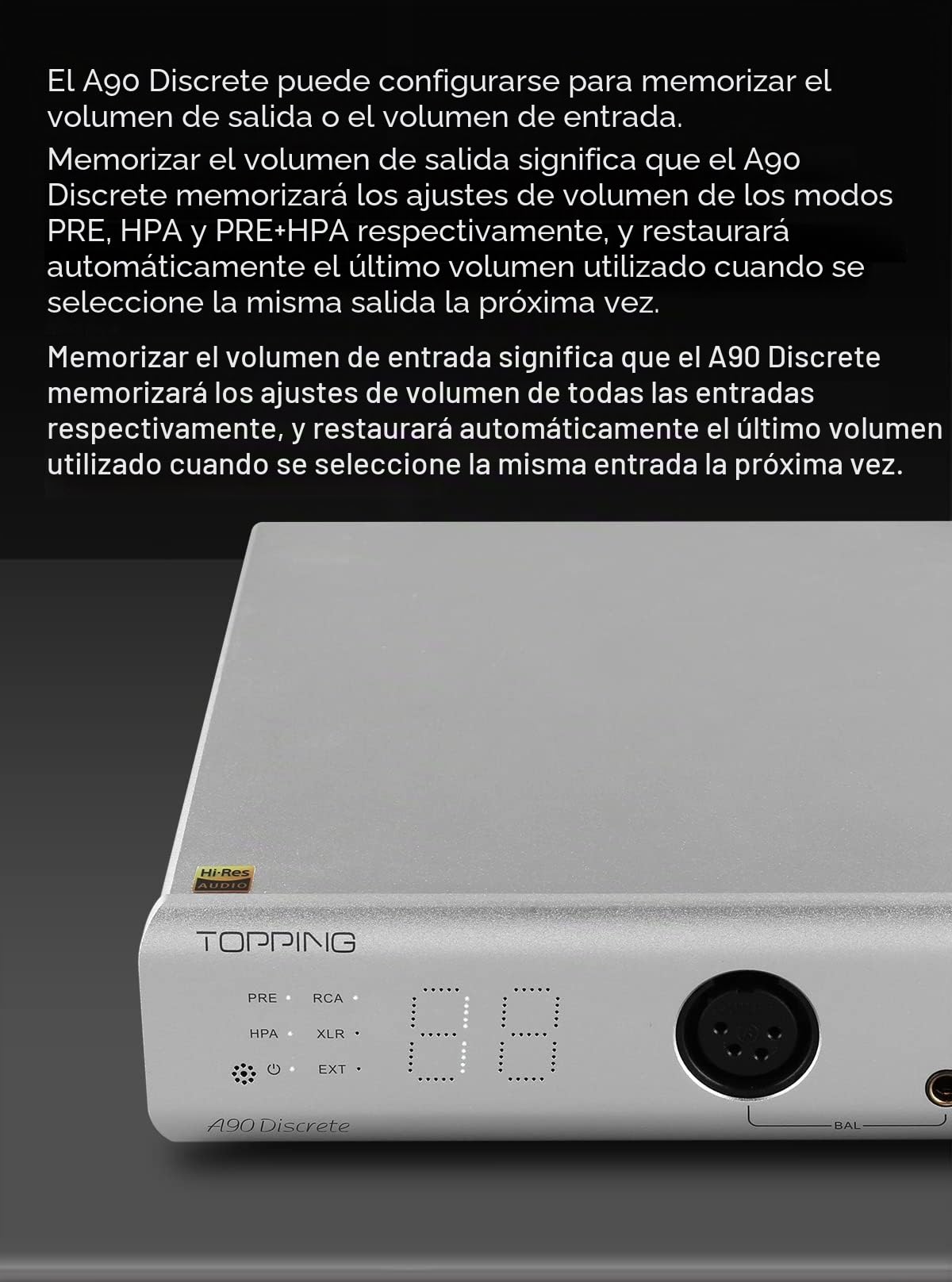 Topping A90 Amplificador de auriculares discreto 4-Pin-XLR 4.4 simétrico NFCA Amplificador completamente discreto simétrico 9800 mW x 2 Potencia de salida 2 ajustes de ganancia Siber