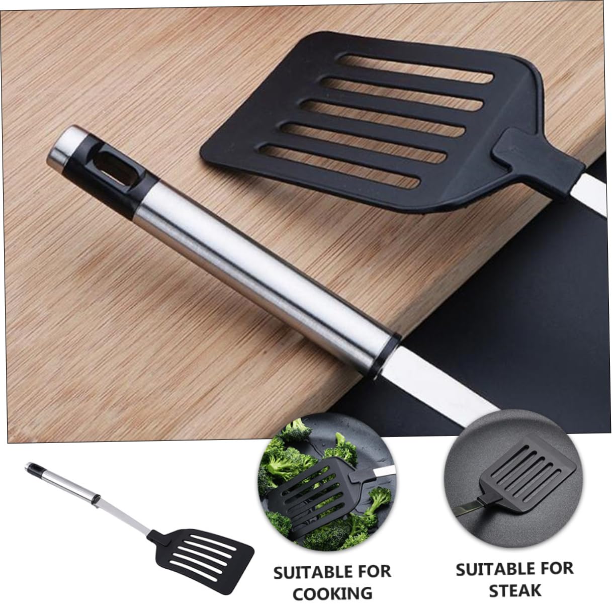 PRETYZOOM Elegant Kitchen Utensils 2 Pcs Stainless Steel Frying Pan Spatulas Set for Household and Restaurant Use