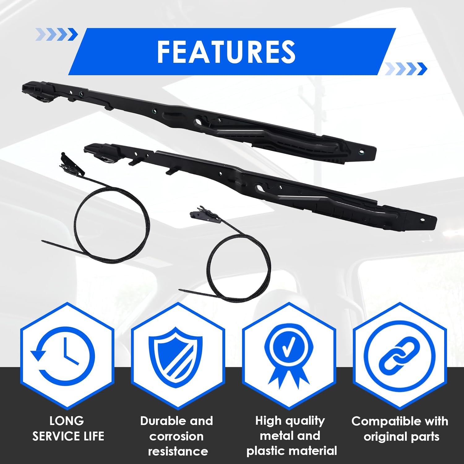 New Upgraded FL3Z16502C22 Sunroof Glass Cables & Track Assembly Repiar Kit Compatible with Ford F-150 2015-2020, F-250 F-350 Super Duty 2017-2019 Replace OE# FL3Z16502C22 FL3Z-1651071-A FL3Z-1651071-B