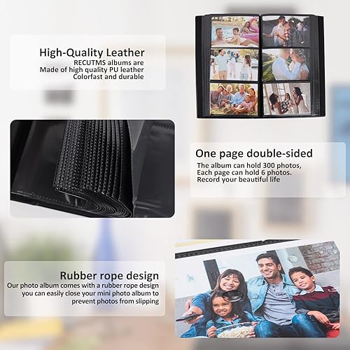 Miniatura 4 de RECUTMS Álbumes de fotos de 4 x 6 pulgadas, con capacidad para 300 fotos, páginas negras, álbum de bolsillo de piel sintética, álbum de fotos
