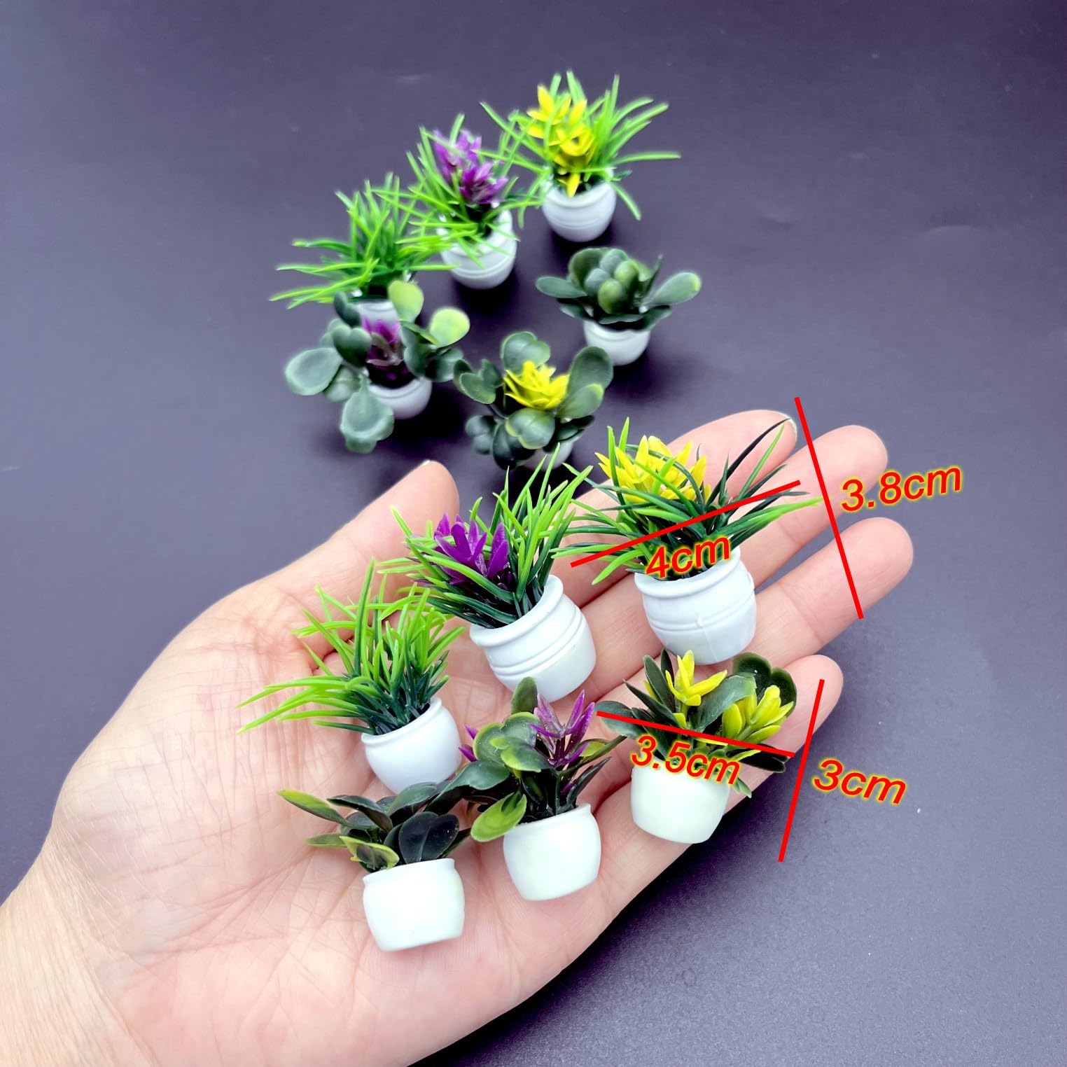 JZK 12x miniatuur bonsai modellen, poppenhuis plant set, kunstmatige mini potbloem groene plant voor fee tuin, poppen huis decoratie accessoires, keuken vensterbank ornament