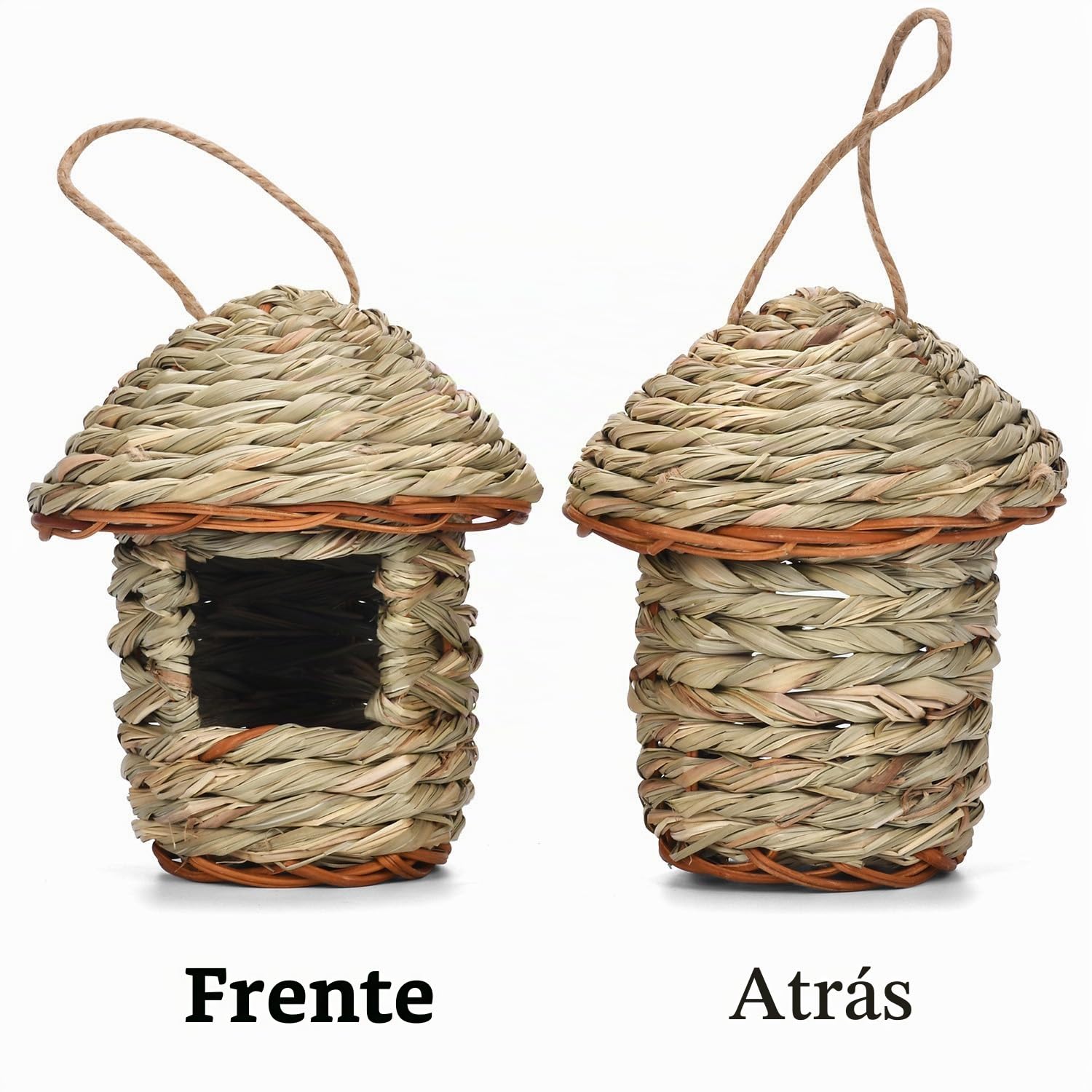 2 Piezas Nido Exterior Tejidas a Mano con Hierba, Casa Colgante para Pájaros Pequeños (Round)