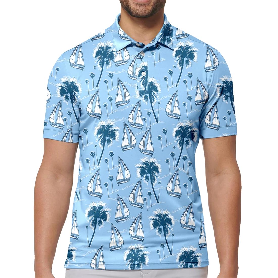 Maylian Mens Golf Shirt Moisture Wicking Quick-Dry 3DPrinted Performance Polo Shirts for Men