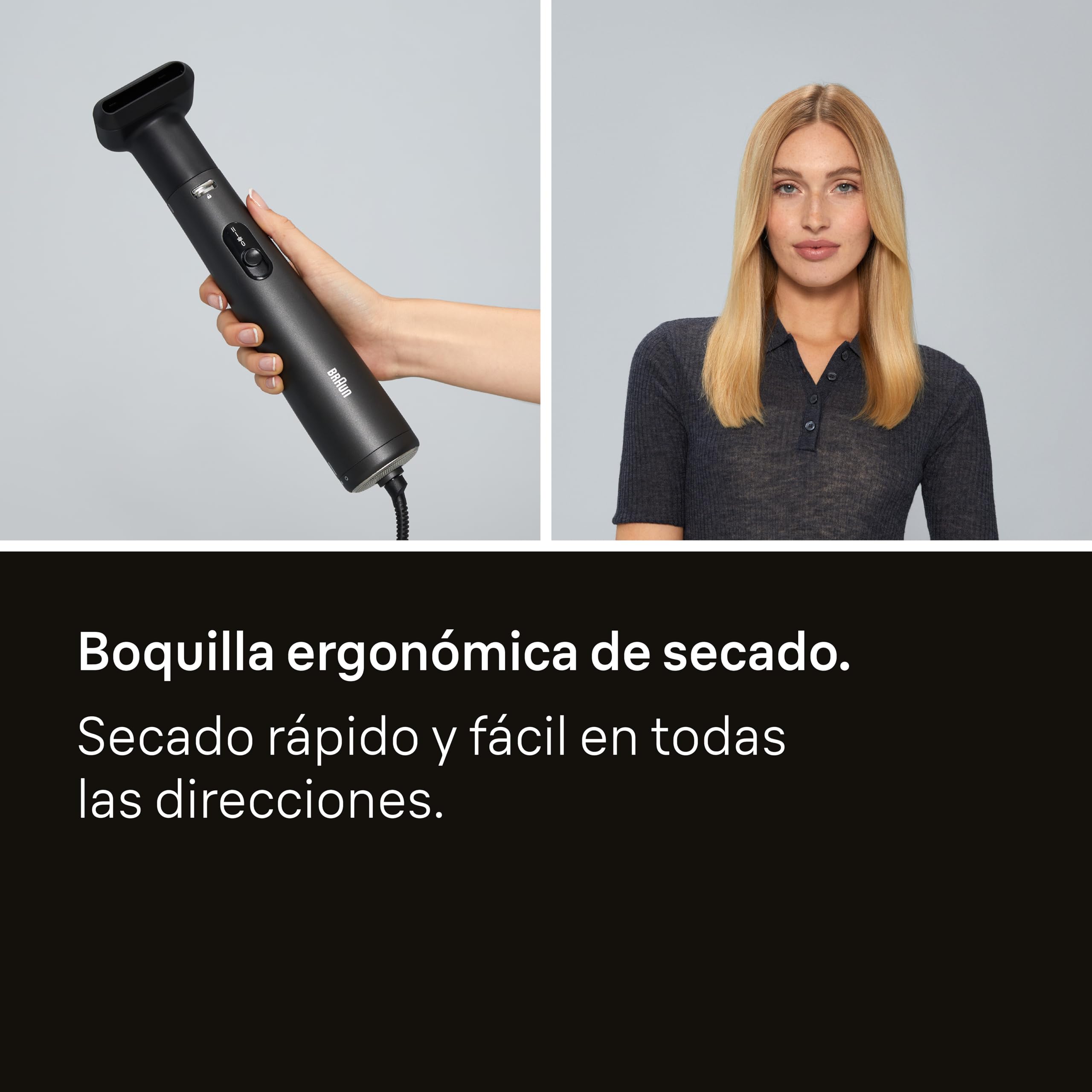 Moldeador de aire Braun AS4.2 – Potente con cepillo térmico redondo para dar forma y volumen y boquilla de secado, motor HTDC, 3 modos de peinado, tecnología IONTEC, negro metalizado– BRAS420E
