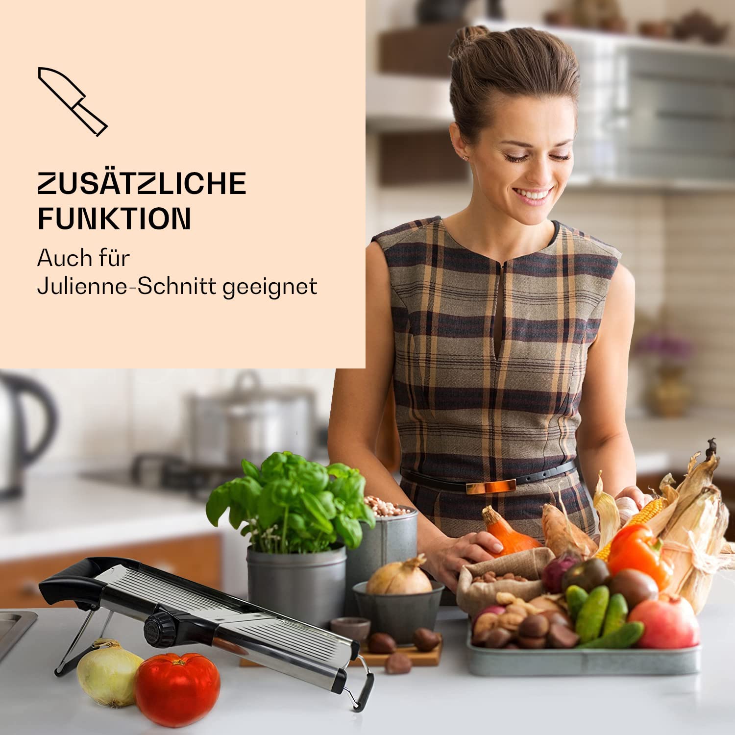 Verstellbarer Gemüsehobel aus Edelstahl – Mandoline Küchenhobel für Kartoffeln, Tomaten, Karotten, Obst, Gemüse & Zwiebeln – Inklusive 1 Paar Schnittschutzhandschuhe