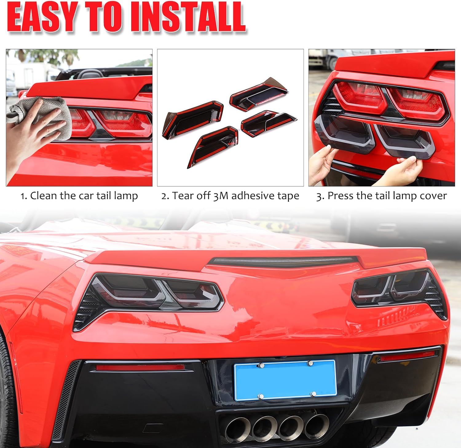 Rear Tail Lights Lamp Cover Trim Compatible with Chevrolet Corvette Stingray C7 Z51 Z06 2014-2019, ABS Tail Light Lamp Cover Guard Trim, Set of 4