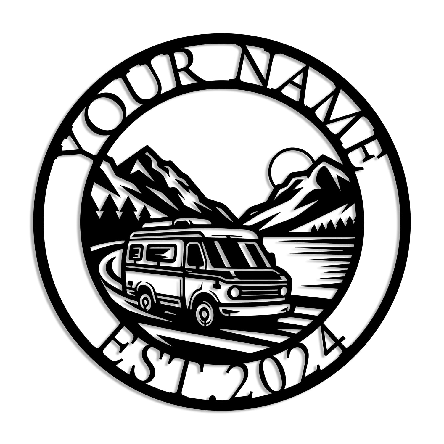 Kissesuu Black Personalized Rv Trailer Metal Sign, Custom Bus Camping Car Metal Wall Art,Camp Decor Custom Camping Metal Wall Art For Campsite Decor, Happy Campers Sign, Camper Gift (Style-4)
