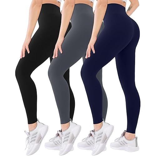 Blisset 3 Pack High Waisted Leggings for Women with Pockets Soft Active Tummy Control Pants for Yoga Running & Daily Wear
