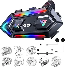 Bluetooth Intercomunicador Capacete – Fone de Ouvido Bluetooth para Moto com Luz RGB Dinâmica, Bateria Longa Duração, Redução Inteligente de Ruído, Compatível com Capacetes Integrais e ¾