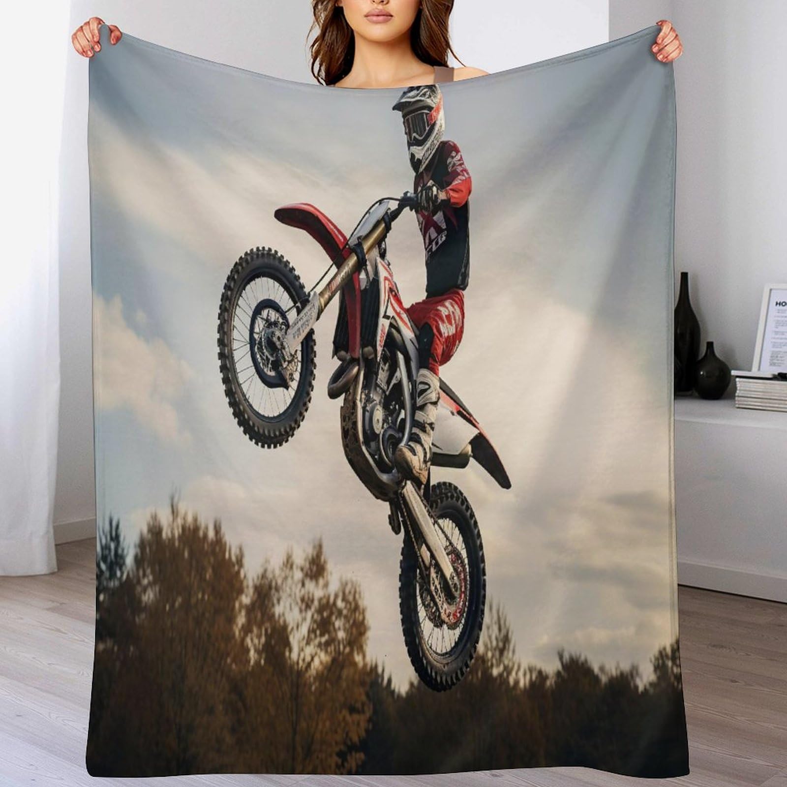Plaid motocross couverture polaire doudou peluche souple 100x130