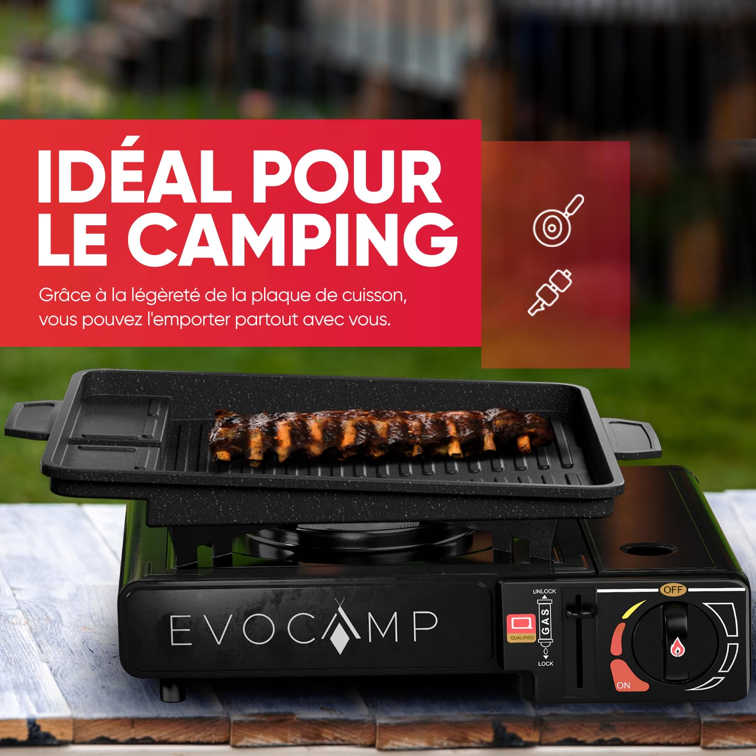 Plaque de gril Réhausse pour réchaud à gaz, poêle grill antiadhésive pour réchaud de camping, Plancha pour BBQ, camping et barbecue à gaz, accessoires pour réchaud de camping, réhausse de gril