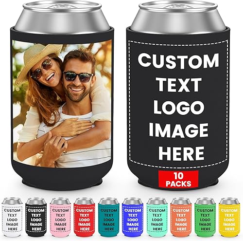 Paquete de 10 fundas personalizadas para latas de cerveza a granel, soporte aislado para botellas de bebidas con logotipo y texto de imagen para Paquete de 10 fundas personalizadas para latas de cerveza a granel, soporte aislado para botellas de bebidas con logotipo y texto de imagen para