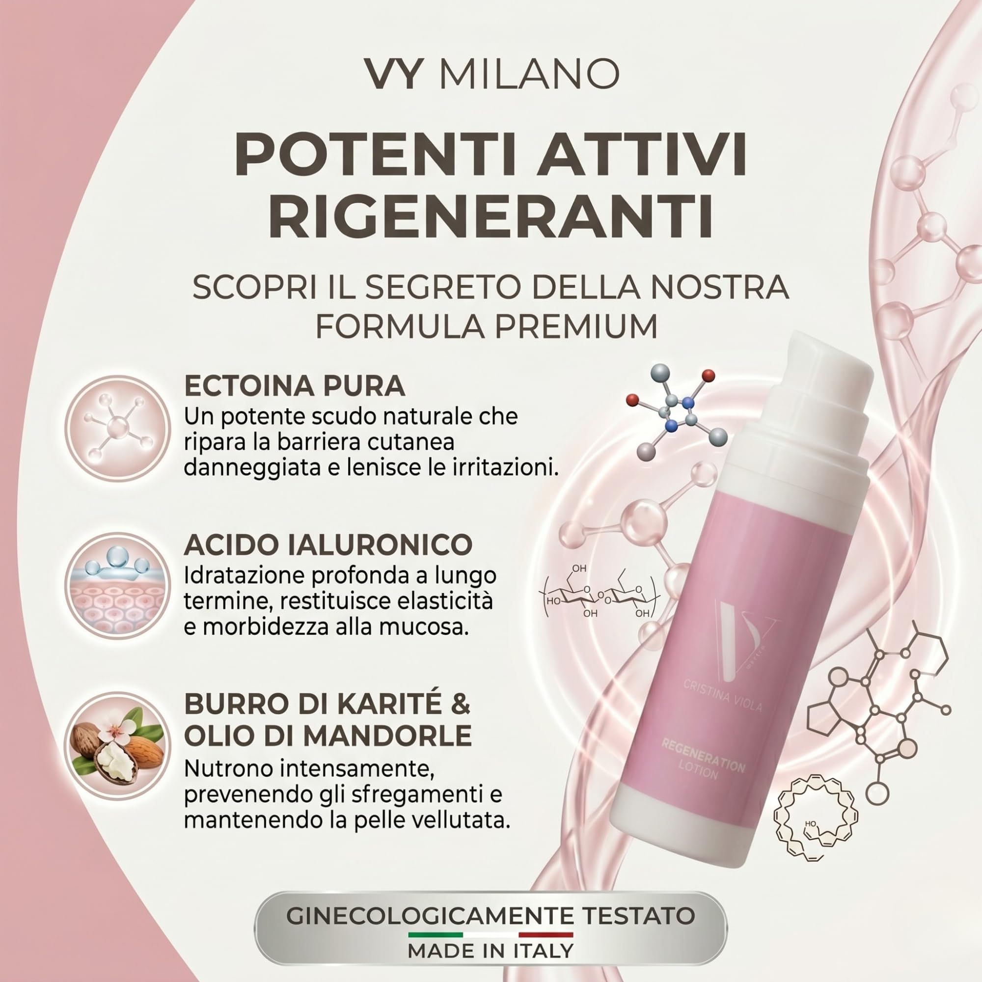 Regenerierende Intimlotion – pflegt, spendet Feuchtigkeit und schützt langanhaltend – optimal gegen trockene Vulva, Juckreiz und Ziehgefühl – Natur, Made in Italy – 50 ml