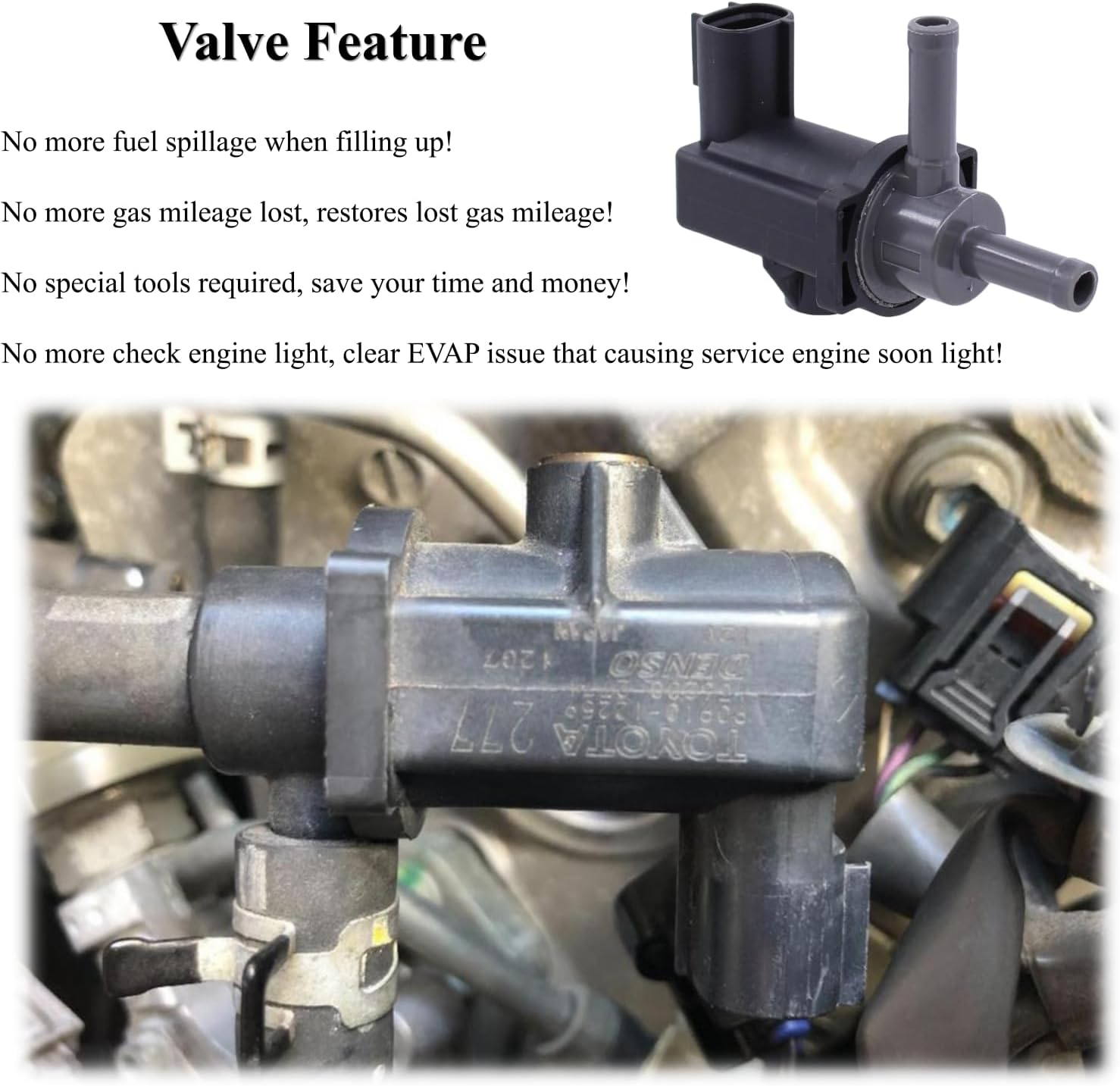 Vacuum Vapor Canister Purge Valve Solenoid Fit for 2004 2005 2006 2007 2008 Toyota Corolla/Highlander/Sienna/Avalon Vapor Canister Purge Solenoid for 3.0L 3.3L 3.5L Replace#90910-12259