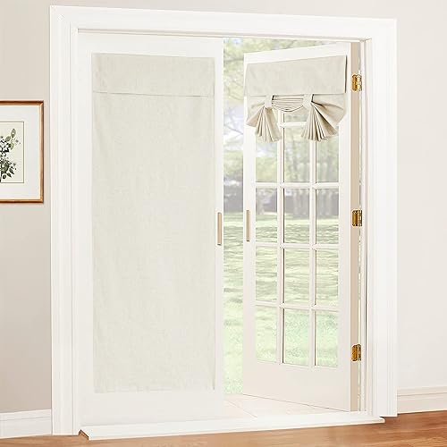RYB HOME Glass Door Curtains Natural Linen Blended, 100% Blackout French Door Blinds with White Layer Coating Privacy Window Treatment for Patio Door Closet Pantry, W26 x L69 inch, Ivory, 1 Panel