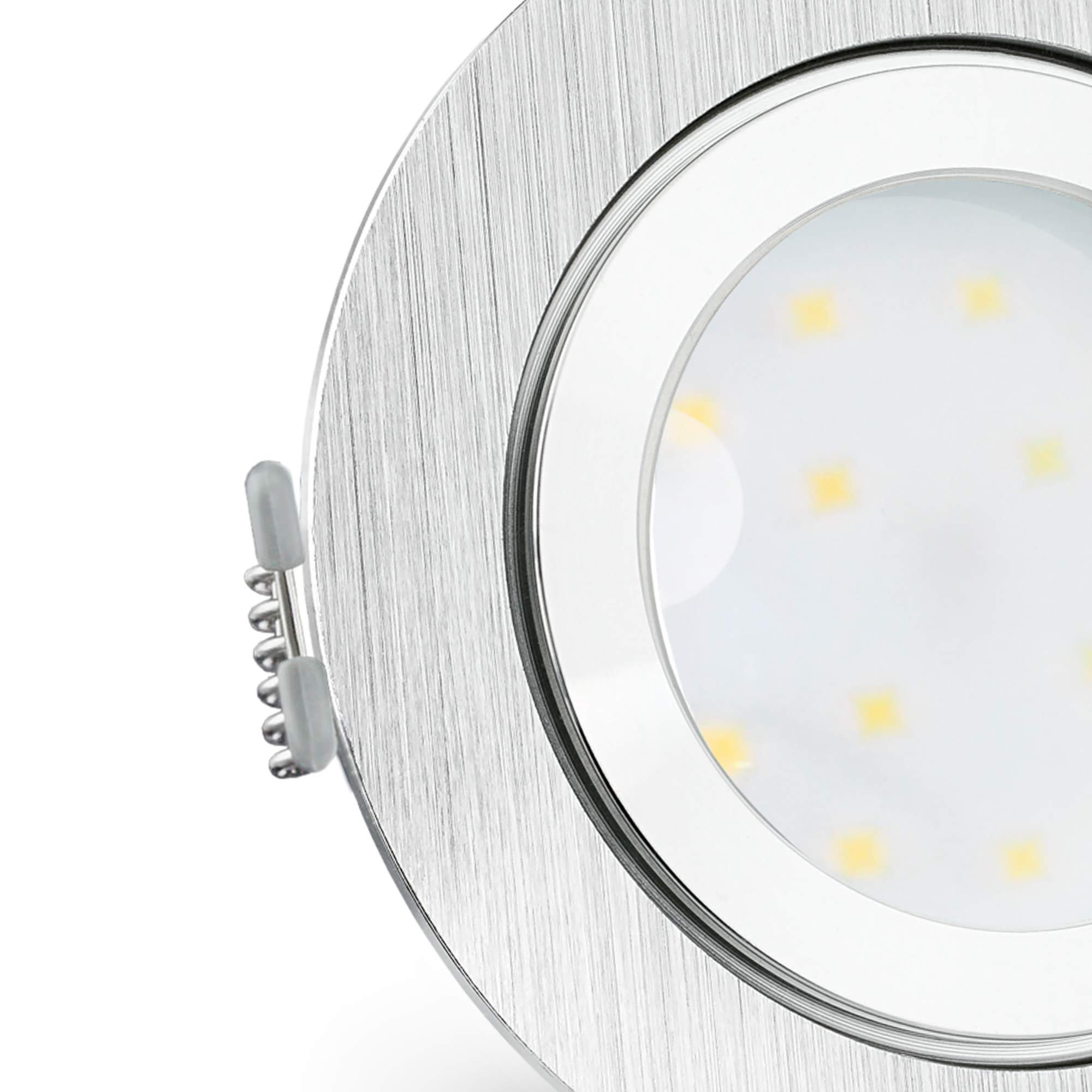 SSC-LUXon RW-2 LED Bad Einbauleuchte 6x rund Alu IP44 4W neutralweiß | Spritzwassergeschützte Downlights im 6er Set fürs Bad & Feuchtraum - neutralweiß, nur 30mm tief, Leuchtmittel wechselbar
