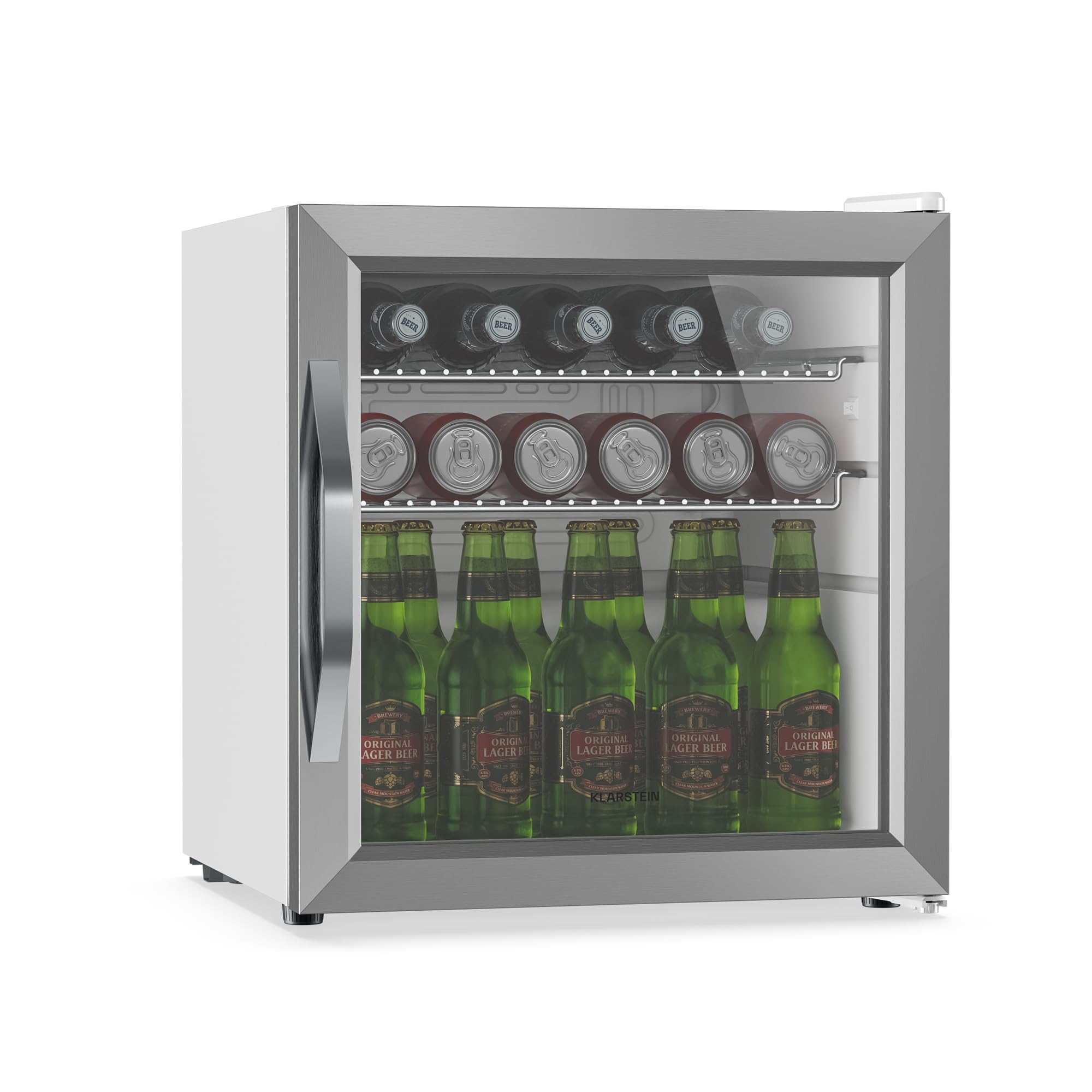 KLARSTEIN Réfrigérateur Pour Boissons 47L - Porte Vitrée Double, LED, 0-​13°C, 2 Étagères Amovibles, Mini Frigo Boisson, Température Réglable, Design Compact