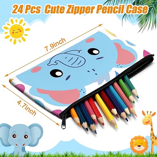 Miniatura 2 de Hosuly 24 Piezas a Granel Estuche para Lápices con Cremallera de Dibujos Animados Bolsa de Bolígrafos Linda de Animales de Dibujos Animados