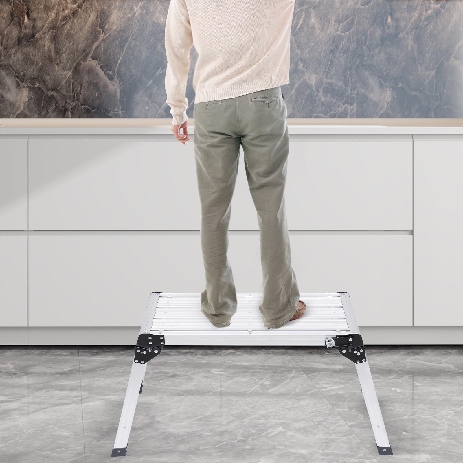 Échelle en aluminium - Plateforme de travail pliable - Échelle antidérapante pour la maison et le jardin - Capacité de charge de 150 kg