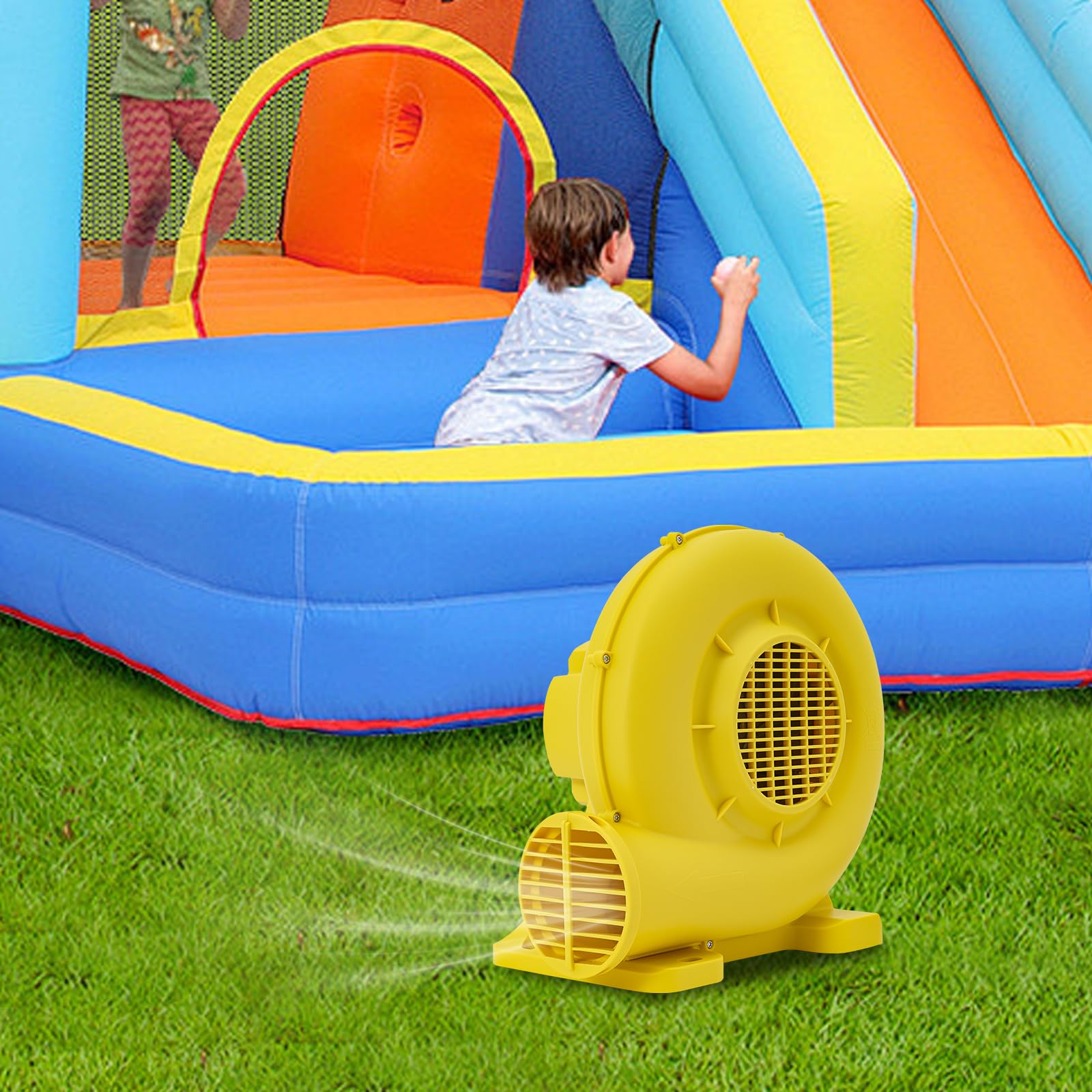 Ventola per soffiatore d'aria per prodotti gonfiabili, 750 W, per castelli gonfiabili, scivoli d'acqua, gonfiabili promozionali, con griglia di protezione e fissaggio a pavimento